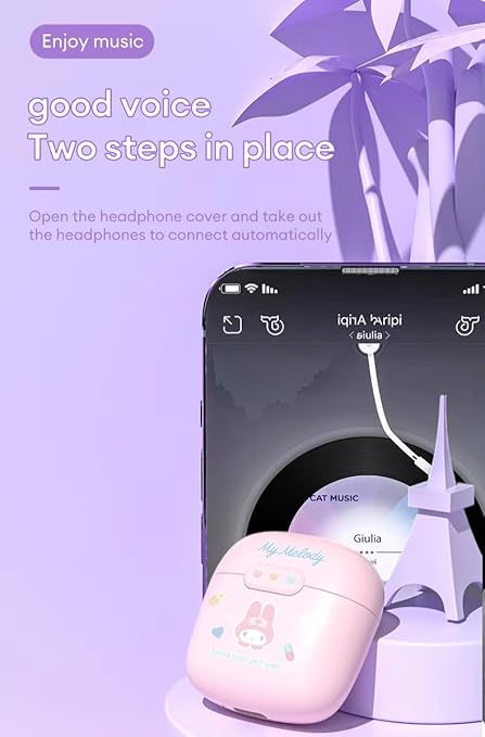 BL22B - Wireless Hi-Fi Earbuds With Cartoon Themed Charging Case - Pink