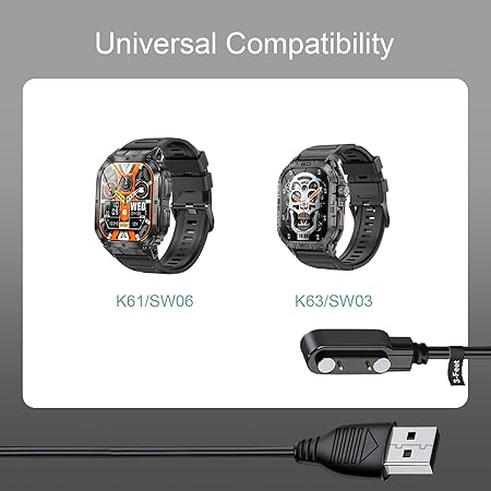 Smart Watch Charger for BezosMax, 3.3-Feet Replacement Magnetic Watch USB Charging Cable Cord for K61/SW06 K63/SW03