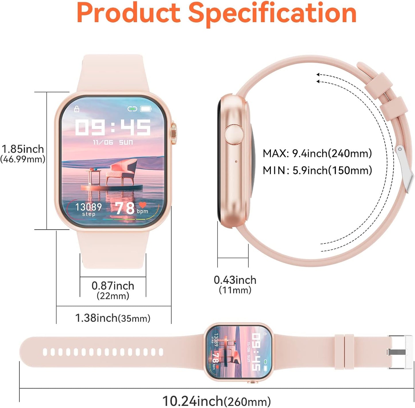Hwagol Smart Watch 2024 – 1.85" Fitness Tracker with Call Function & Health Monitoring (Pink)