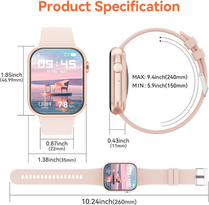 Hwagol Smart Watch 2024 – 1.85" Fitness Tracker with Call Function & Health Monitoring (Pink)