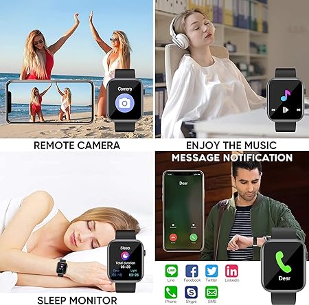 HCHLQL Smart Watch for Android iOS Phones Compatible with iPhone Samsung, Touchscreen Fitness Tracker Smartwatch with Call/SMS/Heart Rate/meter for Men Women (Black)