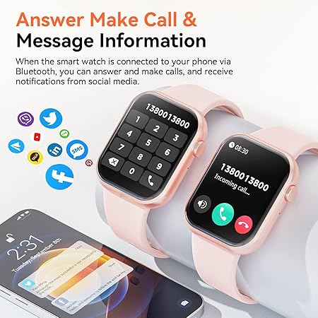 Hwagol Smart Watch 2024 – 1.85" Fitness Tracker with Call Function & Health Monitoring (Pink)