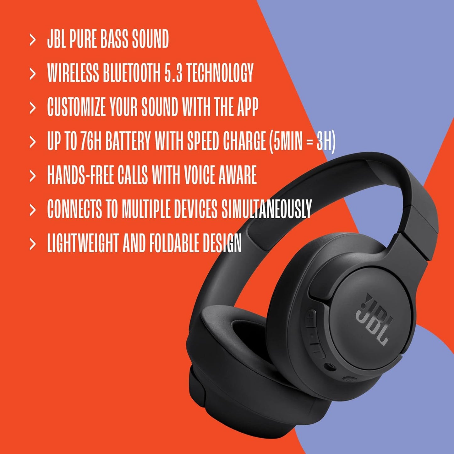 JBL Tune 720BT Wireless Over-Ear Headphones, Pure Bass Sound